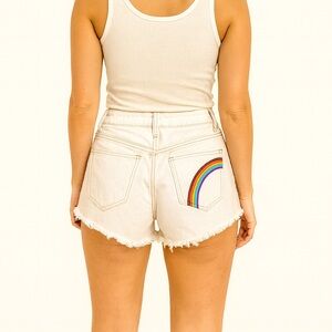 SO Size 27 Super High-Rise Cutoff Jean Shorts with Rainbow Back Pocket